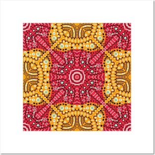 Red and orange abstract seamless kaleidoscope pattern Posters and Art